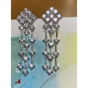 Genuine 925 Sterling Silver 42 Faceted Stone Brilliant CZ Chandelier Earrings